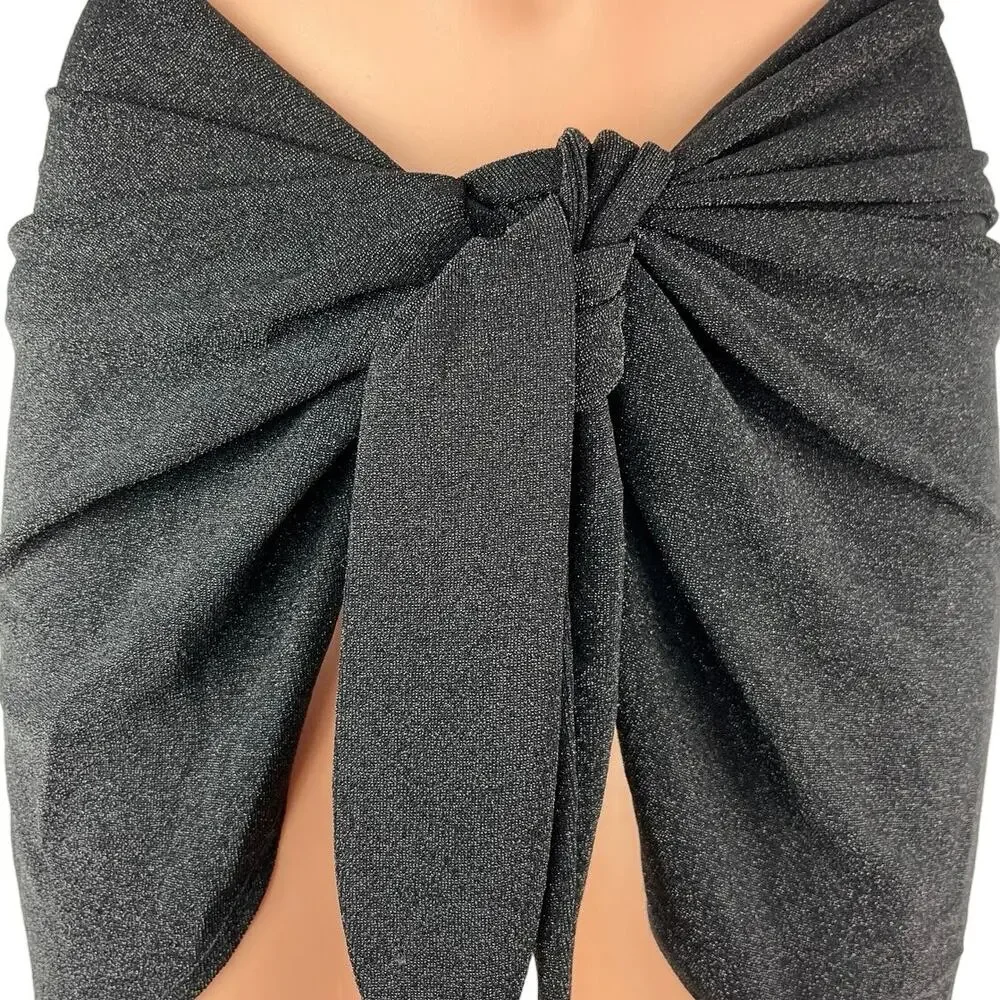 Nookie Black Tie Knot Fitted Summer Coverup Beach Swim Mini Skirt One Size